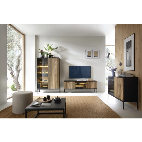 Szafka Nocna  Czarna - Dąb Loft